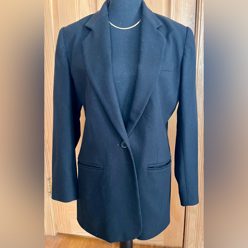 Lands End Direct Merchant Wool Cashmere Blazer Jacket Black Womens 6 90s Usa Vtg